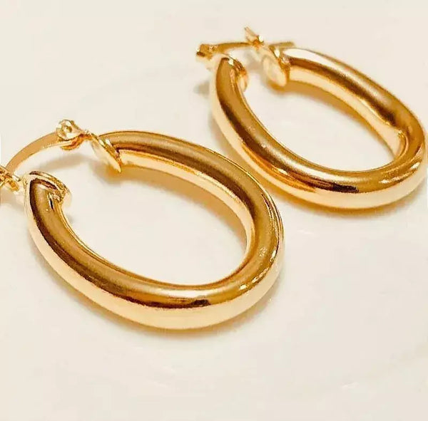 Brinco Feminino Argola Oval Grossa Banhado a Ouro 18K – Serenité