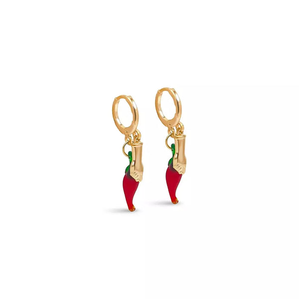 Brinco Feminino Argola Banho de Ouro com Pimenta Vermelha da Sorte – Serenité
