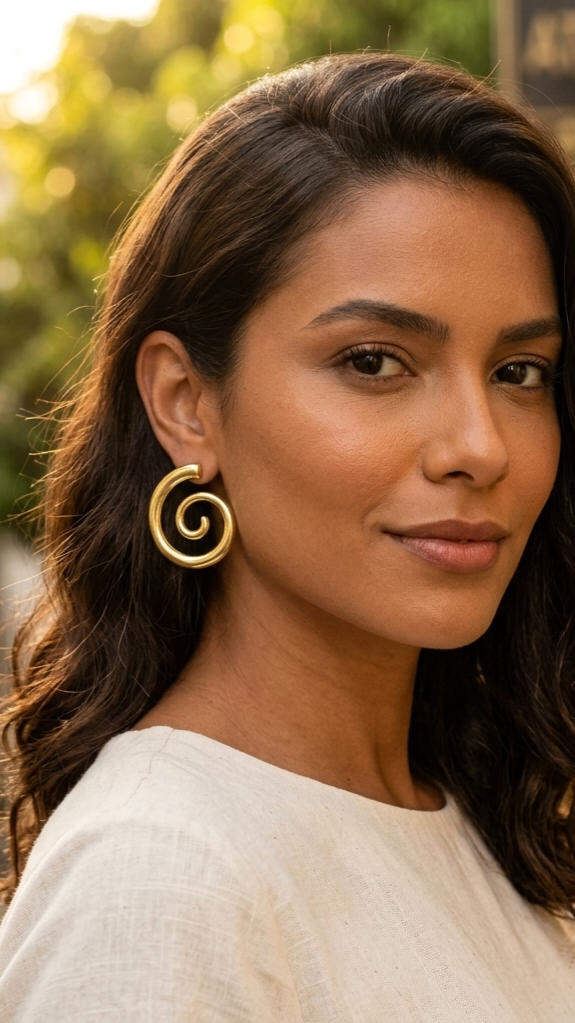 Brinco Feminino Espiral Banhado a Ouro 18K em Metal Premium – Serenité