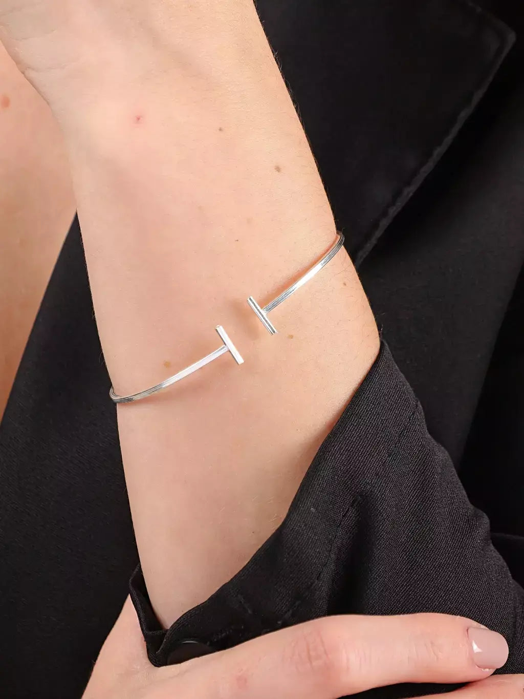 Bracelete Feminino Regulável em Prata 925 Geométrico Minimalista – Serenité