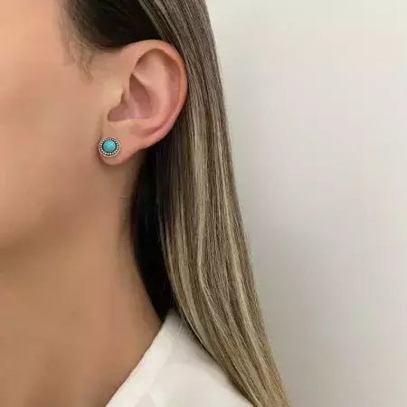 Brinco Feminino Bola Cabochão Turquesa em Prata 925 Envelhecida – Serenité