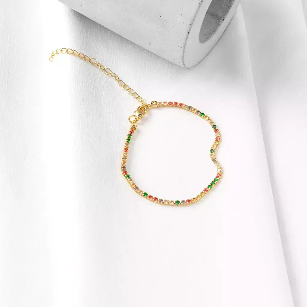 Pulseira Feminina Riviera Fina Colorida Banhada a Ouro 18K – Serenité