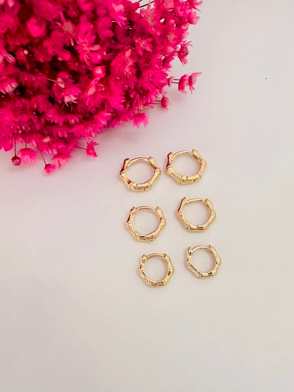 Trio de Brincos Femininos Argola Bamboo Banhado a Ouro – Serenité