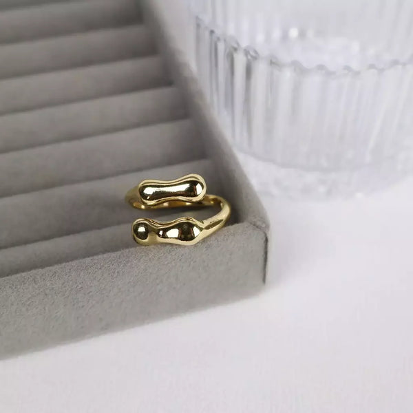Anel Feminino Regulável Duplo Orgânico Banhado a Ouro – Serenité