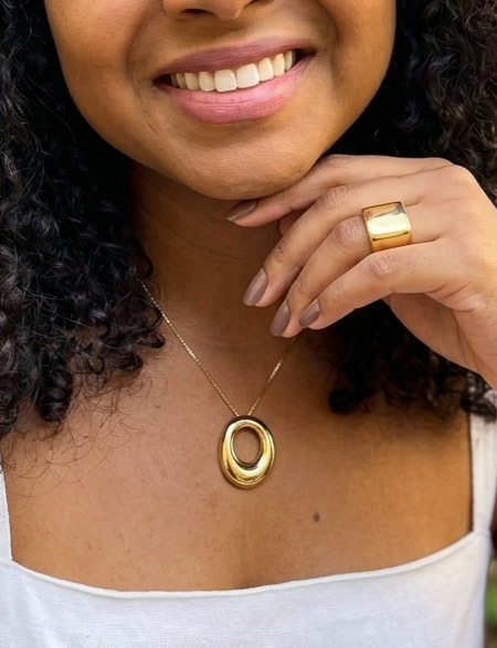 Colar Feminino Círculo Orgânico Banho de Ouro 18K Hipoalergênico – Serenité