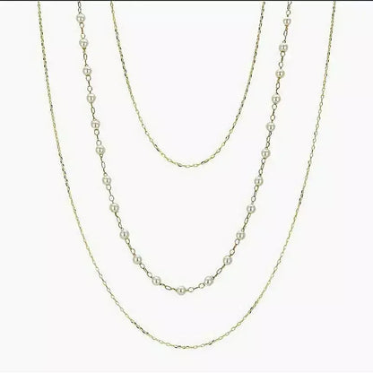Colar Feminino Triplo com Pérolas em Banho Dourado – Serenité
