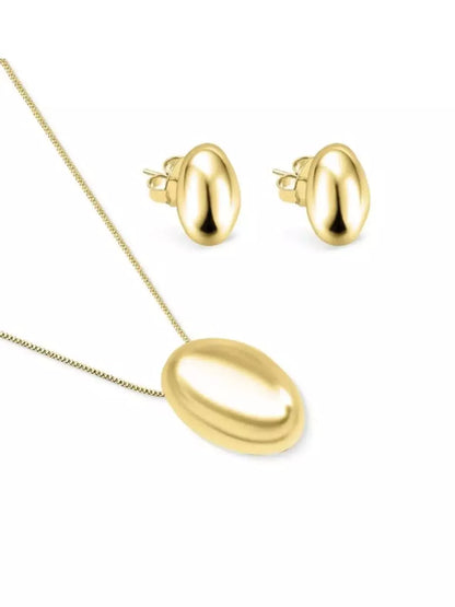 Conjunto Feminino de Colar e Brincos Ovais Banhados a Ouro 18K – Serenité