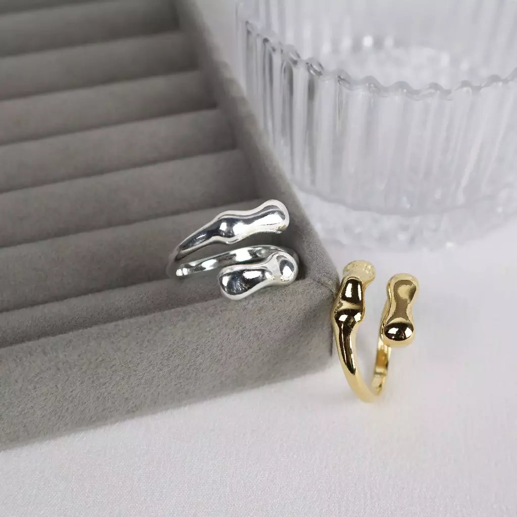 Anel Feminino Regulável Duplo Orgânico Banhado a Ouro – Serenité