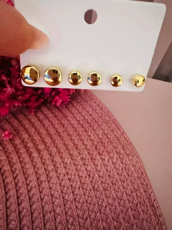 Brinco Feminino Trio Bolinha Lisa Banho Dourado Antialérgico – Serenité