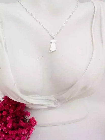 Colar Feminino Minimalista Plaquinha Gato em Aço Prata – Serenité