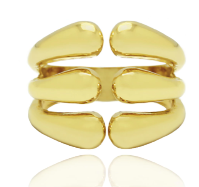 Anel Feminino Grande Liso com 6 Garras em Banho Dourado – Serenité
