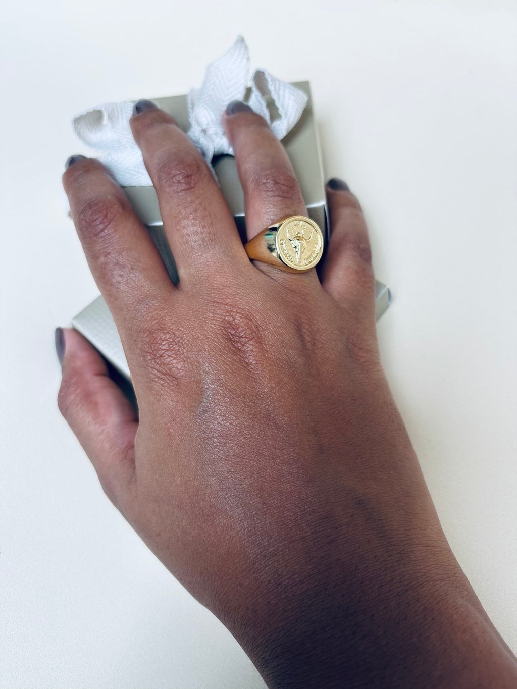 Anel Signet Feminino Banhado a Ouro em Metal Premium – Serenité
