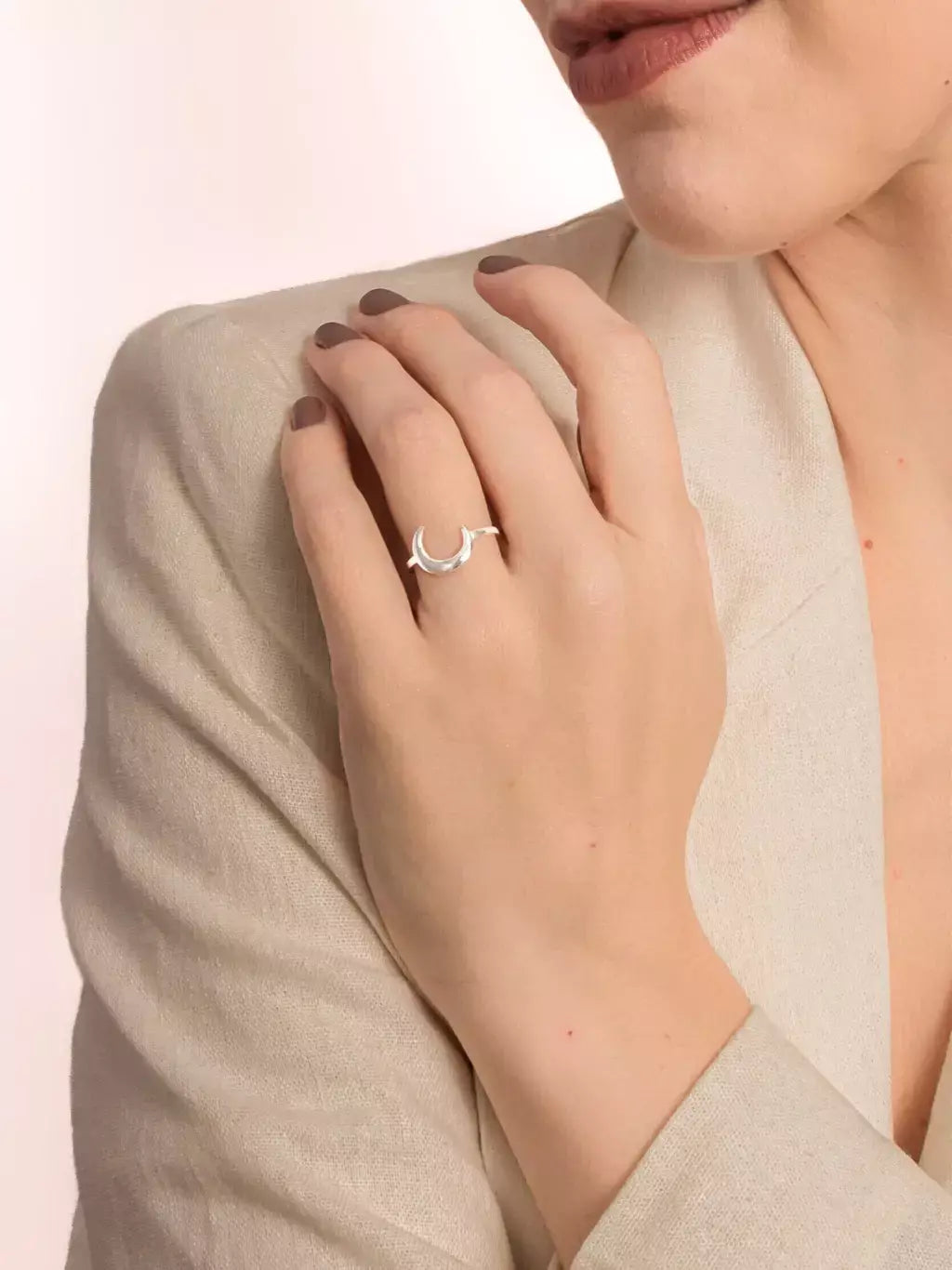 Anel Feminino em Prata 925 Lua Minimalista Polida – Serenité