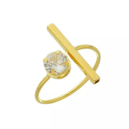 Anel Feminino Minimalista com Zircônia em Banho de Ouro – Serenité
