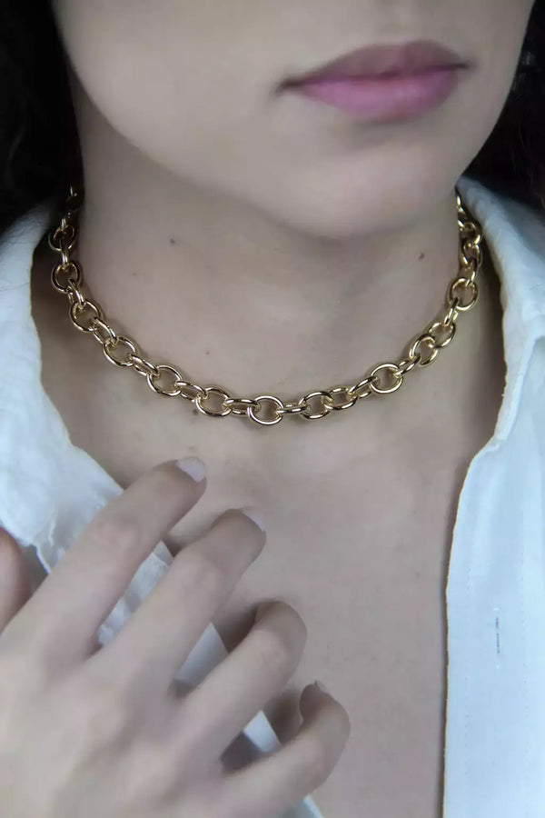 Gargantilha Feminina Corrente Elo Português Banhada a Ouro – Serenité