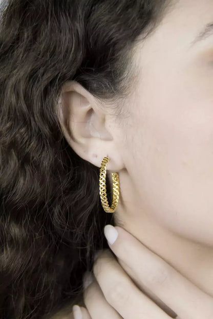 Brinco Argola Feminina Média com Correntinha em Banho de Ouro – Serenité