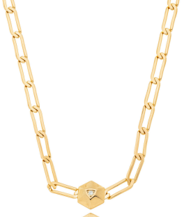 Colar Feminino Hexagonal com Pingente Geométrico em Metal Banhado a Ouro – Serenité