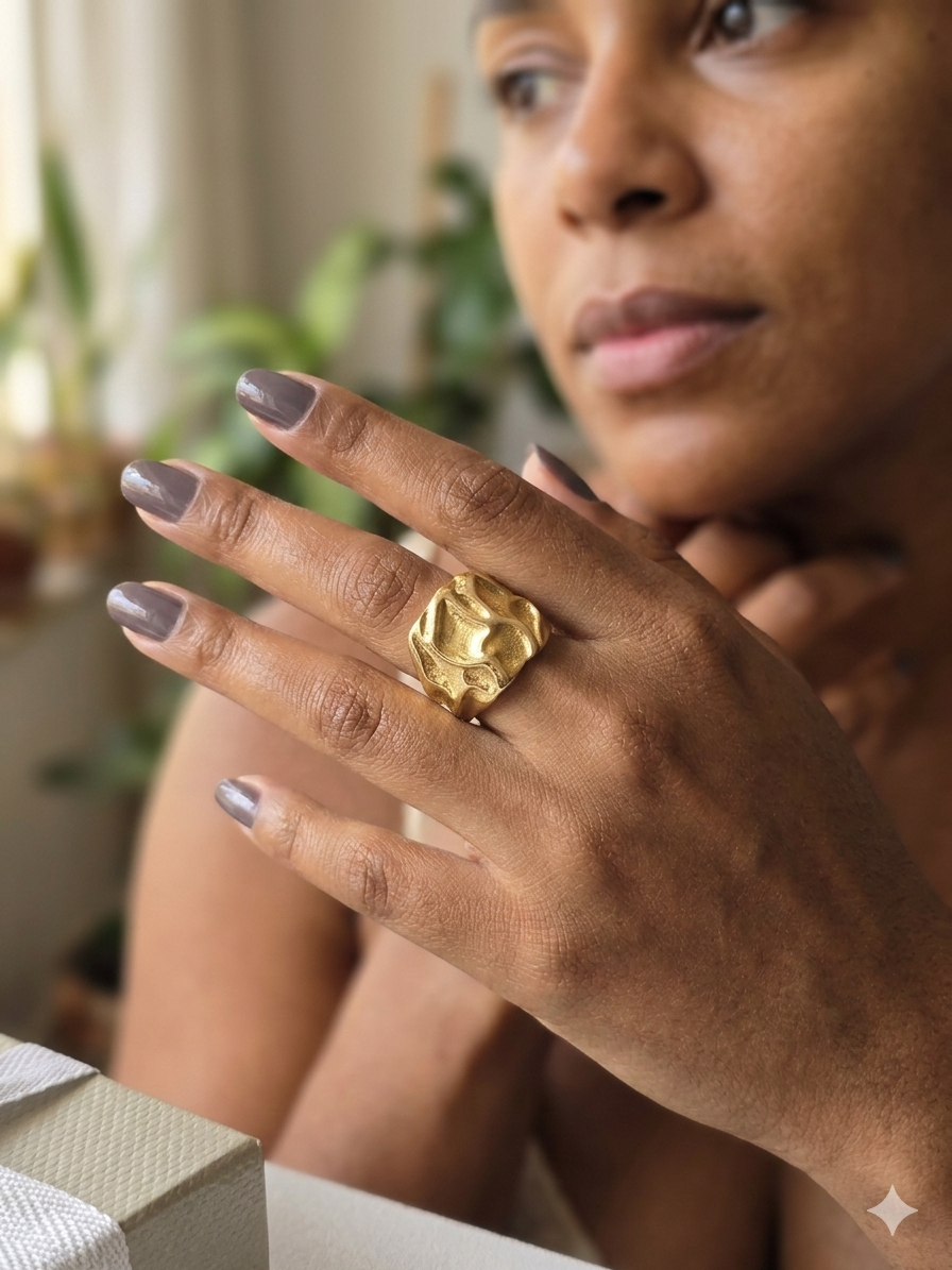 Anel Feminino Elemental Ajustável Banhado a Ouro 18K – Serenité