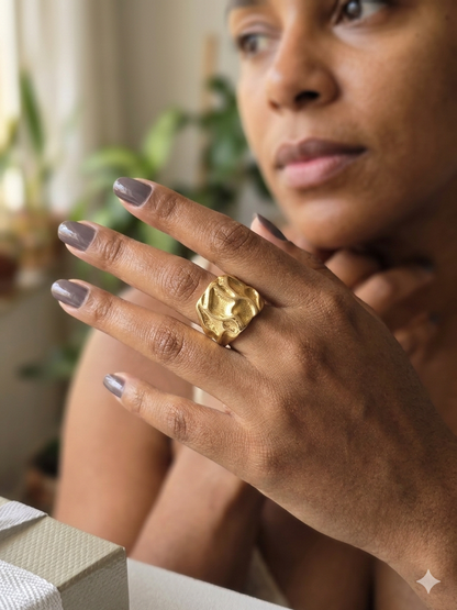 Anel Feminino Elemental Ajustável Banhado a Ouro 18K – Serenité