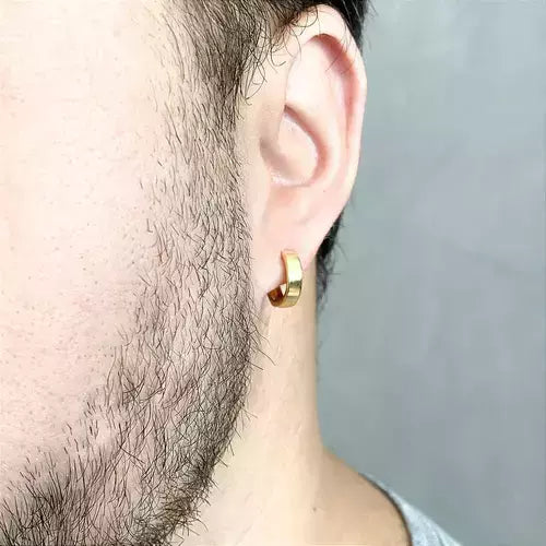 Brinco Masculino Argola Achatada Lisa em Aço Inoxidável – Serenité