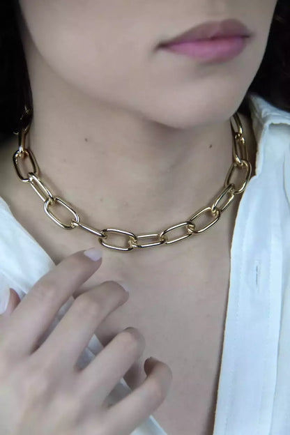 Colar Gargantilha Feminina Corrente Elos Grandes Banhada a Ouro – Serenité