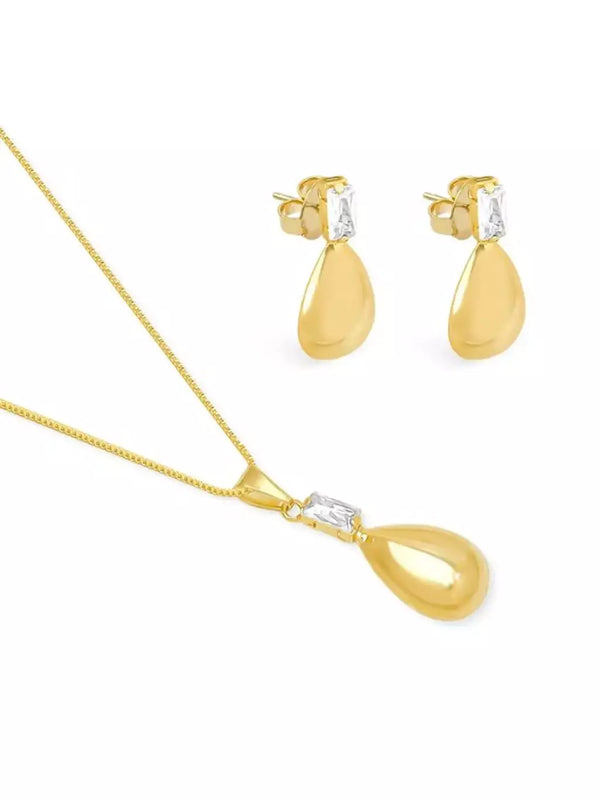 Conjunto Feminino de Colar e Brincos Gota com Banho de Ouro 18K – Serenité