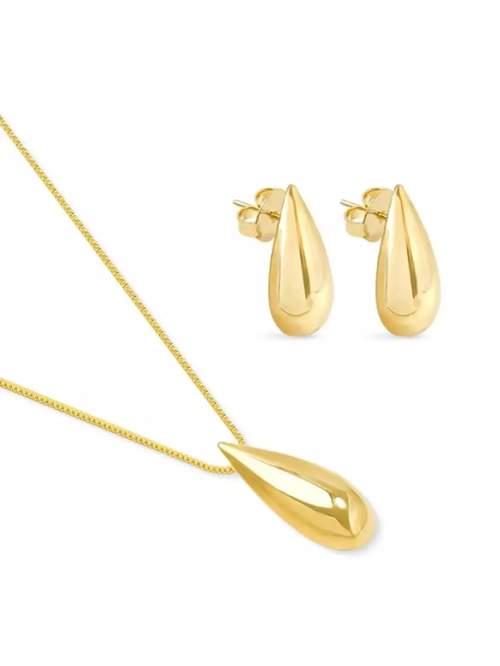Conjunto Feminino Colar e Brincos Gota Banhados a Ouro 18K – Serenité