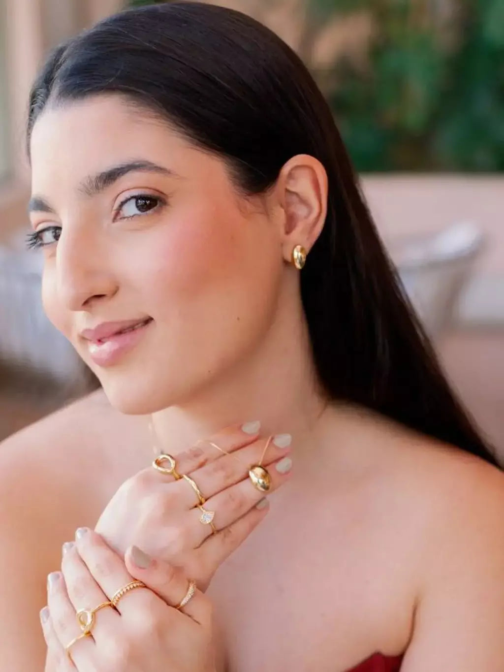 Conjunto Feminino de Colar e Brincos Ovais Banhados a Ouro 18K – Serenité